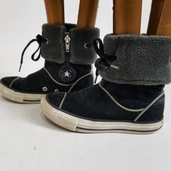 Converse High Top Ankle Boot Black Cuffed Fur Zip Chuck Taylor 12 Junior - Picture 6 of 15